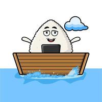 riz de dessin animé mignon sushi japonais monter sur le bateau vecteur