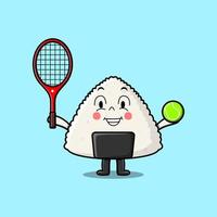 dessin animé riz sushi japonais jouant au tennis vecteur