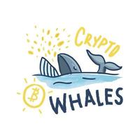 baleine mangeant du bitcoin. vecteur dessiné à la main crypto baleine.