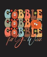 conception de t-shirt de typographie de style groovy de thanksgiving, conception de thanksgiving emoji, conception de t-shirt kawai vecteur