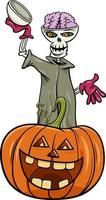 personnage squelette de dessin animé avec citrouille d'halloween vecteur
