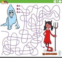 labyrinthe avec dessin animé gohst et diable fille à l'heure d'halloween vecteur