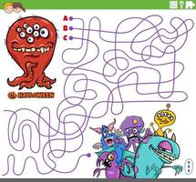 labyrinthe avec des monstres de dessin animé à l'heure d'halloween vecteur