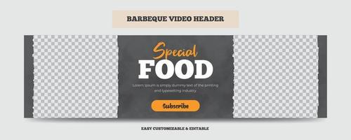 modèle d'en-tête de couverture vidéo barbecue. bannière web de délicieuses grillades barbecue nourriture vidéo vecteur