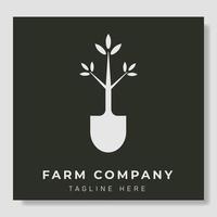 pelle de jardin ou bêche avec logo feuille avec concept d'arbre. logo pour entreprise de jardinage, d'agriculture et d'agriculture. illustration vectorielle