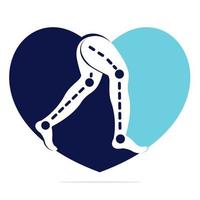 jambes prothétiques dans la conception de modèle de logo de coeur. conception de vecteur de clinique orthopédique et de physiothérapie.