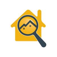 trouver la conception du logo de la maison. création de logo de maison en forme de loupe pour les biens immobiliers. vecteur