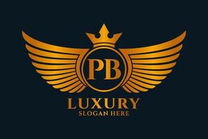 lettre d'aile royale de luxe pb crête or couleur logo vecteur, logo de victoire, logo de crête, logo d'aile, modèle de logo vectoriel. vecteur