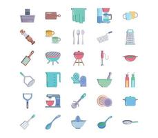jeu d'icônes d'outils de cuisine et de cuisine vecteur