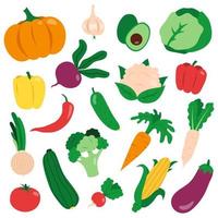 collection de légumes doodle dessinés à la main. ensemble d'icônes plates isolé sur fond blanc. vecteur