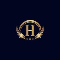 lettre de luxe h logo étoile d'or royale vecteur