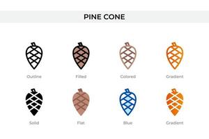 icône de pomme de pin dans un style différent. icônes vectorielles de cône de pin conçues dans le style contour, solide, coloré, rempli, dégradé et plat. symbole, illustration de logo. illustration vectorielle vecteur