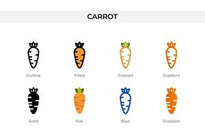 icône de carotte dans un style différent. icônes vectorielles de carotte conçues dans un style contour, solide, coloré, rempli, dégradé et plat. symbole, illustration de logo. illustration vectorielle vecteur