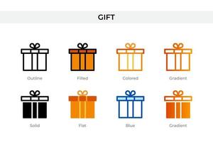 icône de cadeau dans un style différent. icônes vectorielles de cadeau conçues dans un style contour, solide, coloré, rempli, dégradé et plat. symbole, illustration de logo. illustration vectorielle