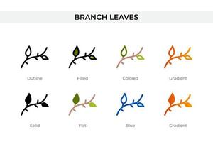 icône de feuilles de branche dans un style différent. branche feuilles icônes vectorielles conçues dans le style contour, solide, coloré, rempli, dégradé et plat. symbole, illustration de logo. illustration vectorielle vecteur