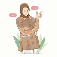 femme d'affaires musulmane portant le hijab sourit montrant quelque chose illustration vectorielle téléchargement gratuit vecteur