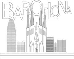 page de coloriage de barcelone, page de coloriage de bâtiment, page de coloriage de bâtiment moderne. vecteur