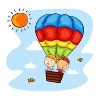 enfants heureux en montgolfière vecteur