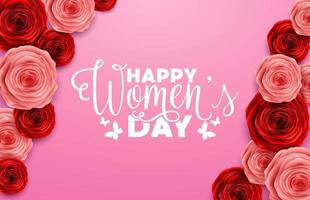 journée internationale de la femme heureuse avec cadre carré et roses sur fond de fleurs vecteur