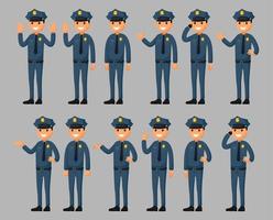 ensemble d'un personnage de dessin animé de policier dans différentes poses. illustration vectorielle dans un style plat vecteur