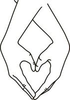 mains faisant signe de coeur. amour, concept de relation amoureuse. style de ligne d'illustration vectorielle isolé. deux mains se connectant à l'amour, symbole des relations amoureuses. couple joint les doigts vecteur