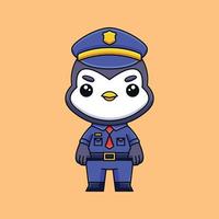 mignon police pingouin dessin animé doodle dessinés à la main concept vecteur kawaii icône illustration