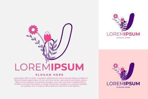 lettre j logo design modèle vectoriel illustration avec des fleurs