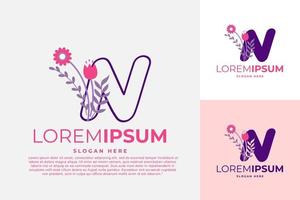 lettre n illustration de modèle vectoriel de conception de logo avec des fleurs