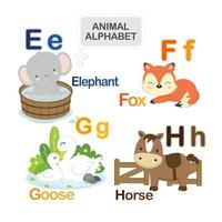 alphabet animal mignon de la lettre e à h vecteur