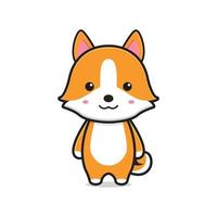 mignon corgi chien mascotte personnage dessin animé icône illustration vectorielle vecteur