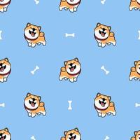 Chien shiba inu drôle souriant modèle sans couture de dessin animé vecteur