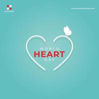 concept de fond de bannière de médias sociaux de la journée mondiale du coeur design plat avec coeur blanc et papillon vecteur