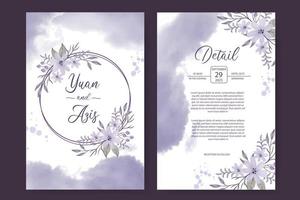 un élégant modèle d'invitation de mariage avec une fleur aquarelle violette vecteur
