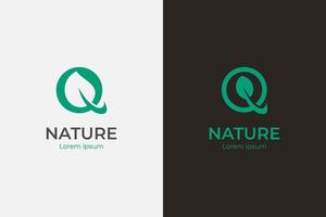 lettre initiale q logo de marque naturelle avec la conception d'éléments de symbole d'icône de feuille vecteur