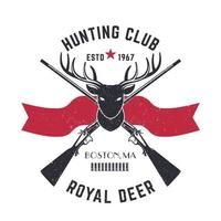 logo de chasse, emblème vintage avec tête de cerf et fusils de chasse croisés, illustration vectorielle vecteur