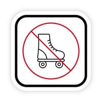 interdire l'icône de la ligne noire du patin à roulettes. symbole de cercle d'arrêt rouge de chaussures de sport. pictogramme de patin à roulettes interdit. aucun signe de patinage autorisé. zone de roulis interdit. illustration vectorielle isolée. vecteur