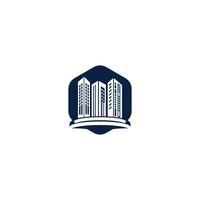 création de logo vectoriel immobilier. logo de construction, de développement immobilier et de construction. logo immobilier avec gratte-ciel.