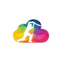 batteur jouant au logo de concept de forme de nuage de cricket. logo de compétition de cricket. vecteur