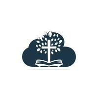 conception de logo d'église d'arbre de croix de bible. vecteur