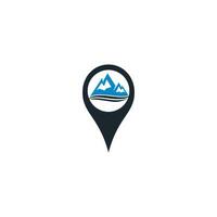 création de logo de voyage gps mountain concept. combinaison de logo de pointeur de montagne et de carte de vecteur. vecteur