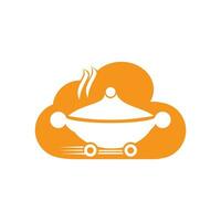 création de logo de livraison de nourriture en nuage. signe de service de livraison rapide. service de livraison de nourriture en ligne. vecteur