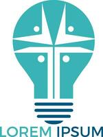 conception de logo de forme d'ampoule d'église de personnes. logo de modèle pour les églises et les organisations chrétiennes croisées. vecteur