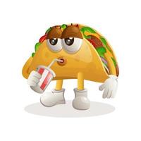 adorable mascotte de taco buvant du soda, du cola vecteur