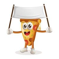 mascotte de pizza mignonne tenant une bannière vierge vecteur
