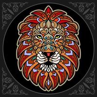 arts de mandala lion coloré isolé sur fond noir vecteur