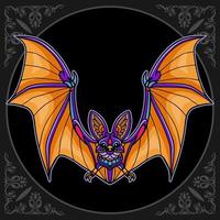 bat mandala arts colorés isolé sur fond noir vecteur