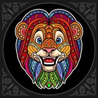 arts de mandala lion coloré isolé sur fond noir vecteur