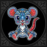 arts de mandala de souris colorés isolés sur fond noir vecteur