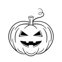 citrouille d'halloween avec un visage effrayant. icône de croquis dessiné à la main. illustration vectorielle isolée dans le style de ligne doodle. vecteur