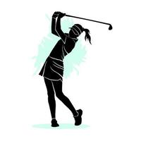 silhouette de golfeuse frappant la balle. illustration vectorielle vecteur